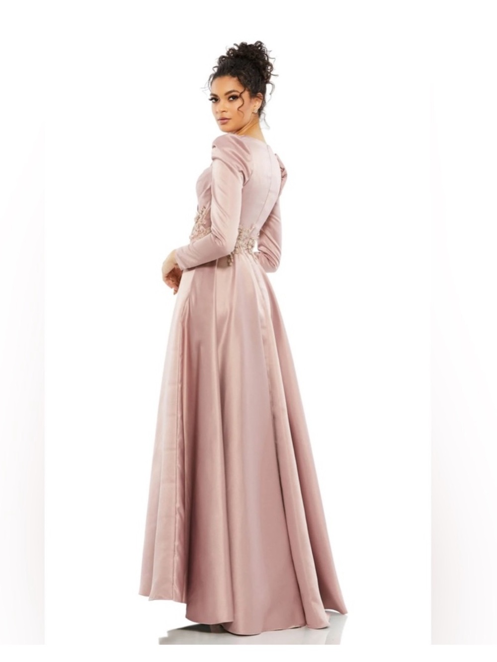 Mac Duggal Gown Dress Dusty Rose Long Sleeve Embellished Waist Evening Size 16 - Picture 8 of 15